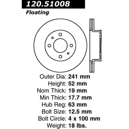 Centric Parts Premium Brake Rotor, 120.51008 120.51008